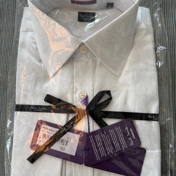 NEW PAUL SMITH MEN'S WHITE JACQUARD PAISLEY SHIRT